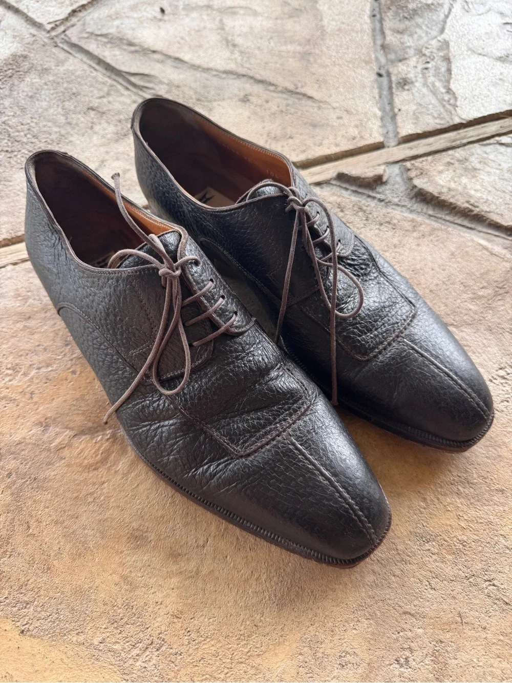 Moreschi Brown Pebbled Leather Derby Shoes Italy Men’s US 10.5  Lace Up